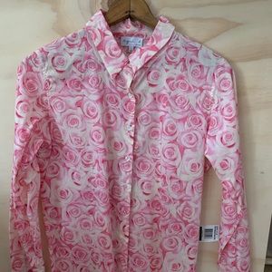 Agnes B White & Pink Shirt with Roses Print Agnes B Roses Blouse Roses Shirt 42